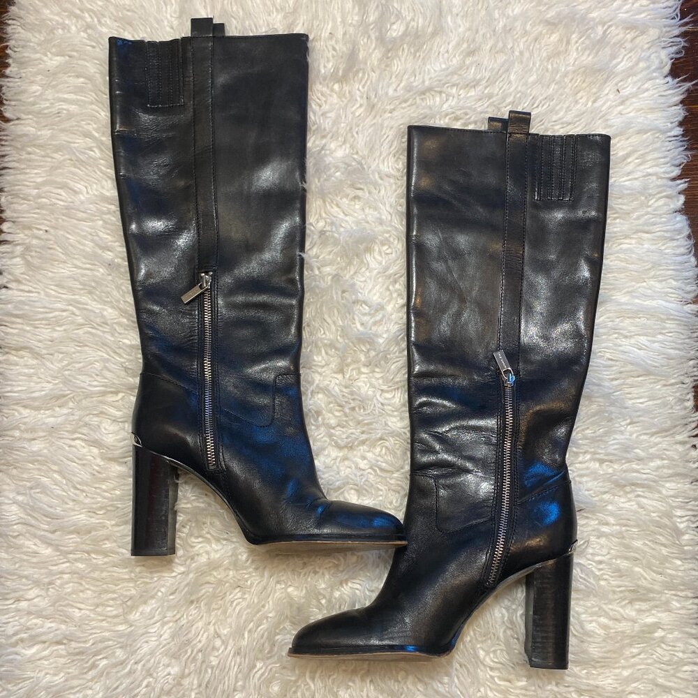 Michael Kors Black Leather Over the Knee Regina Boots w Silver Hardware Size 8